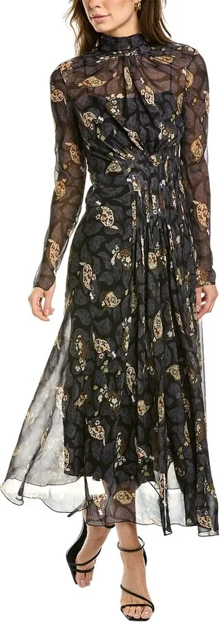 womens Ferragamo Silk Midi Dress, 36