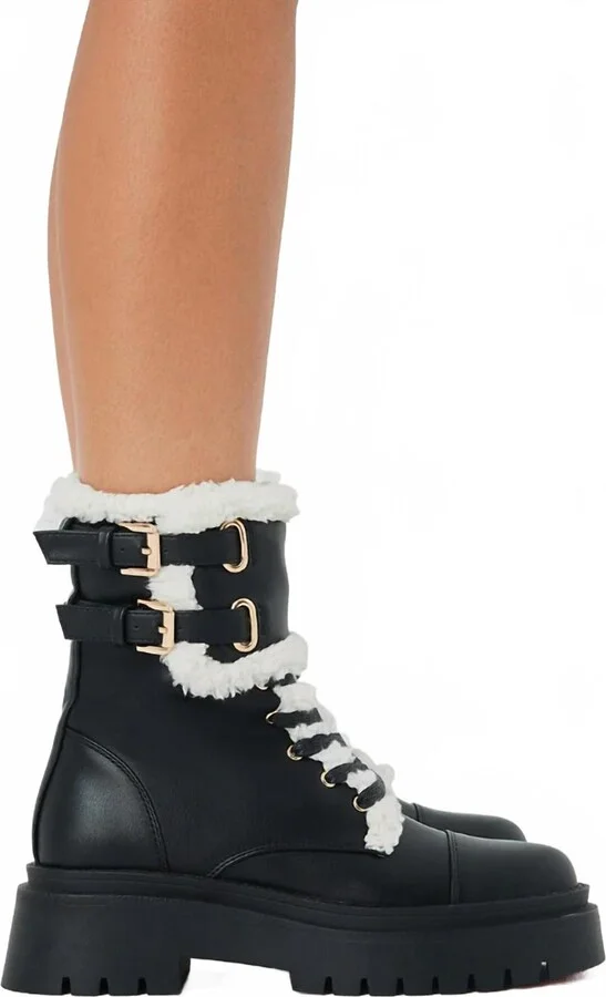 Women's Ferrel Sherpa Combat Boot In Black