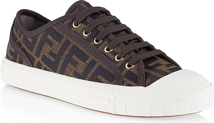 Women's FF Logo Low-Top Sneakers - Brown - Size 5 - Image 2