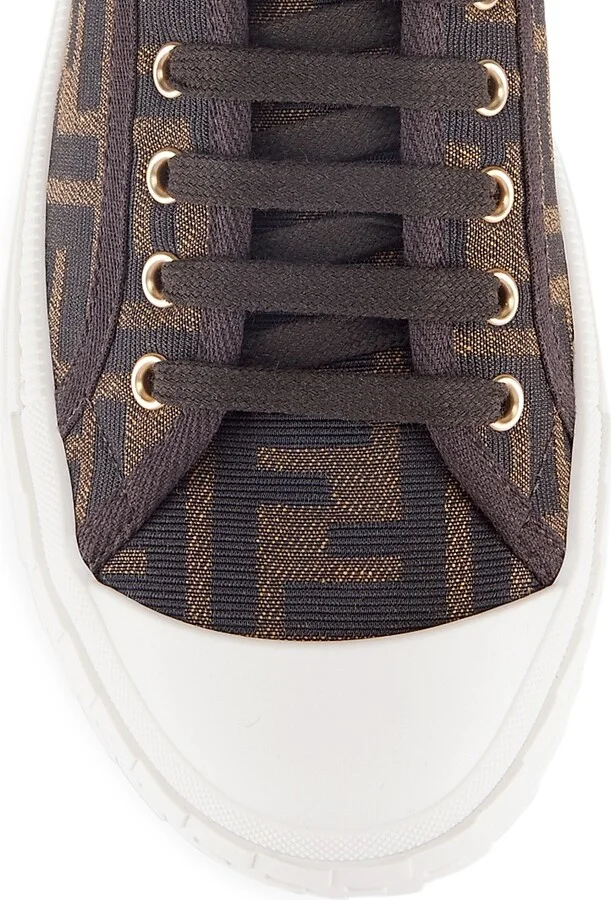 Women's FF Logo Low-Top Sneakers - Brown - Size 5 - Image 4