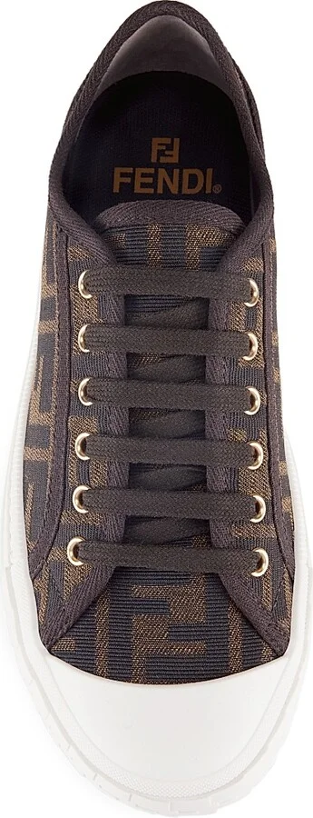 Women's FF Logo Low-Top Sneakers - Brown - Size 5 - Image 5