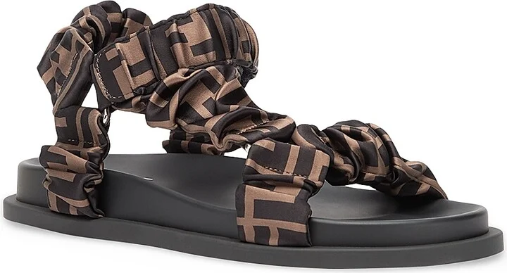 Women's FF Monogram Satin Ruched Sport Sandals - Tabacco Nero - Size 5 - Image 2
