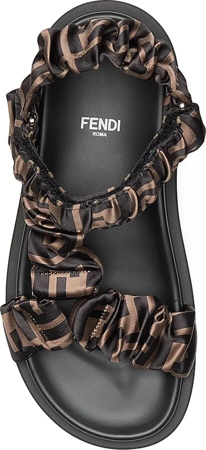 Women's FF Monogram Satin Ruched Sport Sandals - Tabacco Nero - Size 5 - Image 4