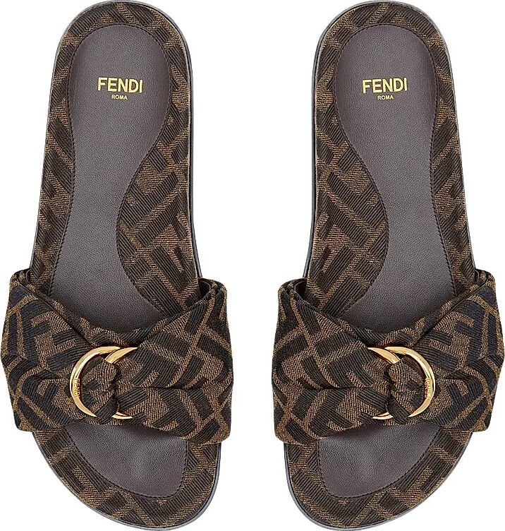 Women's FF Monogram Slides - Tobacco - Size 6 Sandals - Image 4