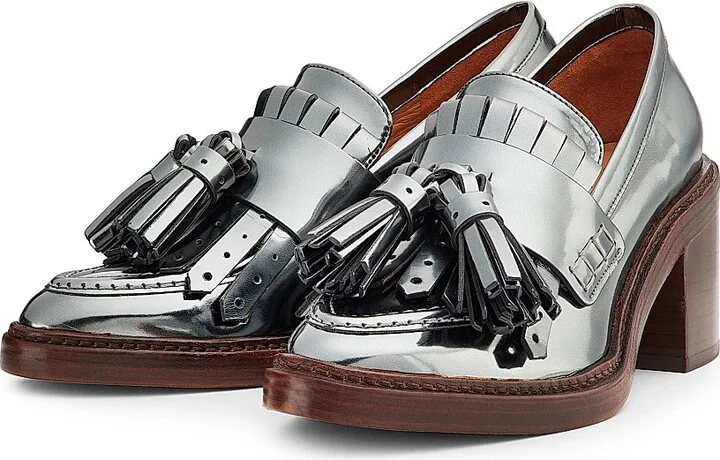 Women's Fiona 70MM Tasseled Metallic Leather Loafers - Medium Grey - Size 6 - Image 2