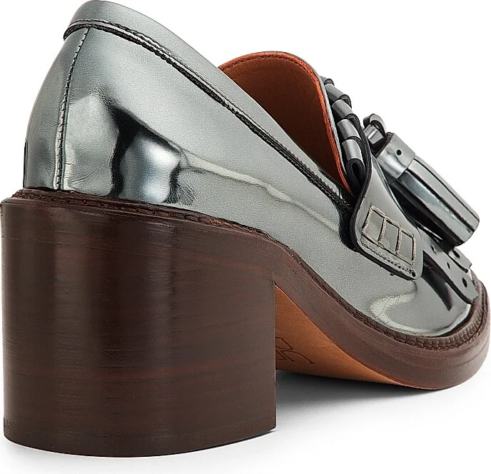 Women's Fiona 70MM Tasseled Metallic Leather Loafers - Medium Grey - Size 6 - Image 3