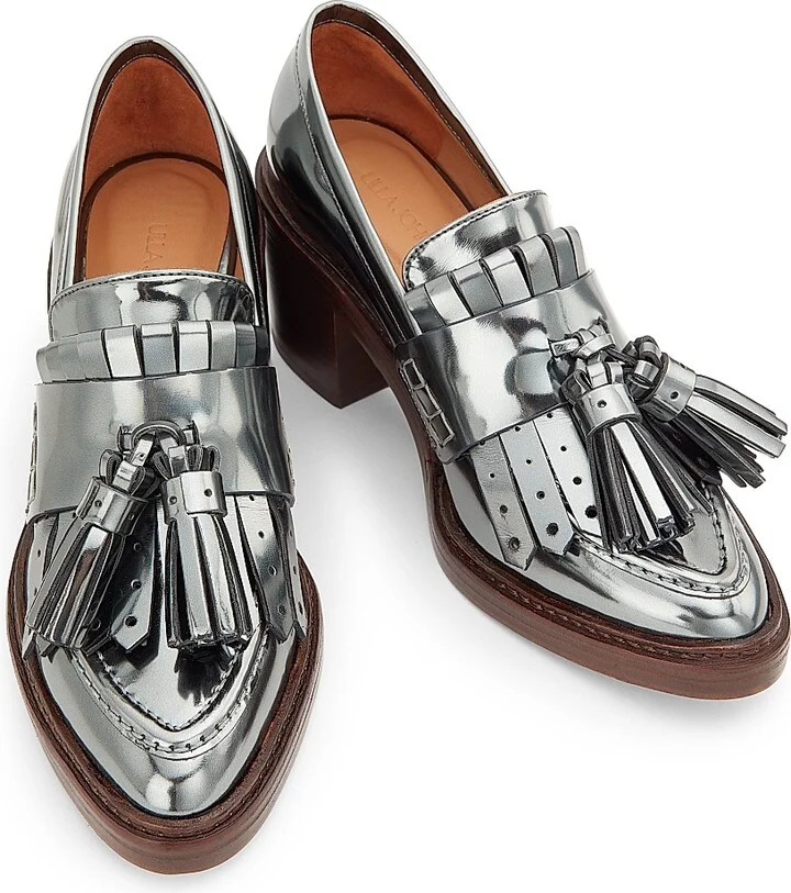 Women's Fiona 70MM Tasseled Metallic Leather Loafers - Medium Grey - Size 6 - Image 4