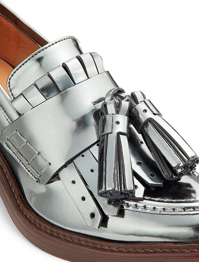 Women's Fiona 70MM Tasseled Metallic Leather Loafers - Medium Grey - Size 6 - Image 5