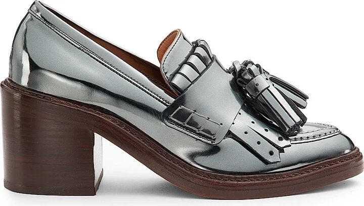 Women's Fiona 70MM Tasseled Metallic Leather Loafers - Medium Grey - Size 6