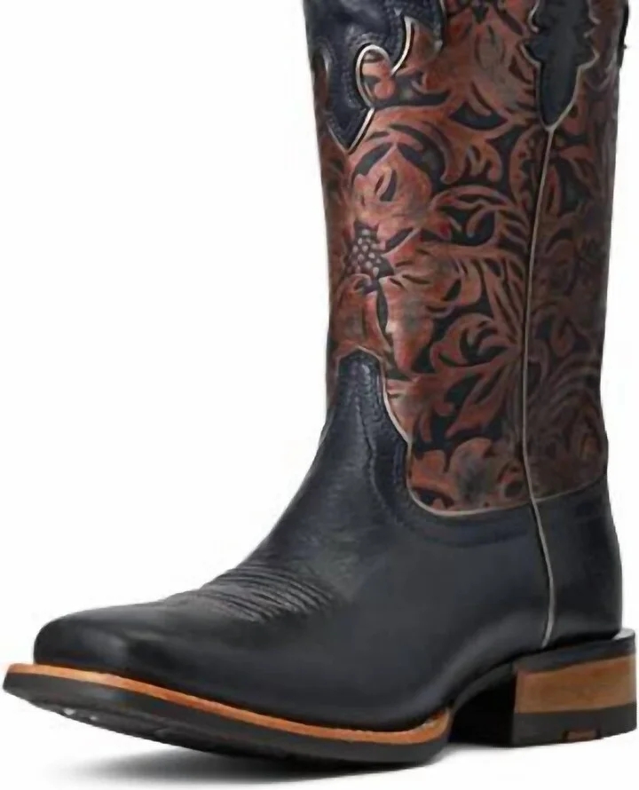 Women's Fiona Square Toe Western Boot In Midnight/black Floral Emboss