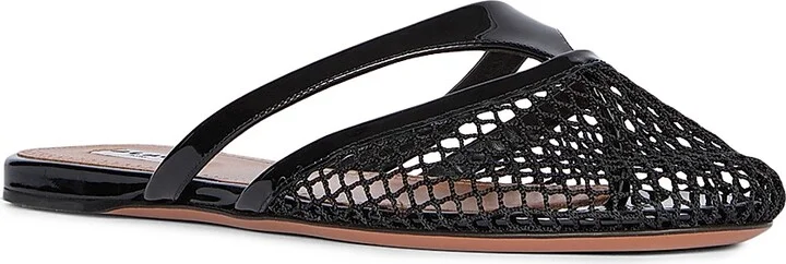 Women's Fishnet & Leather Mules - Noir - Size 5 - Image 2