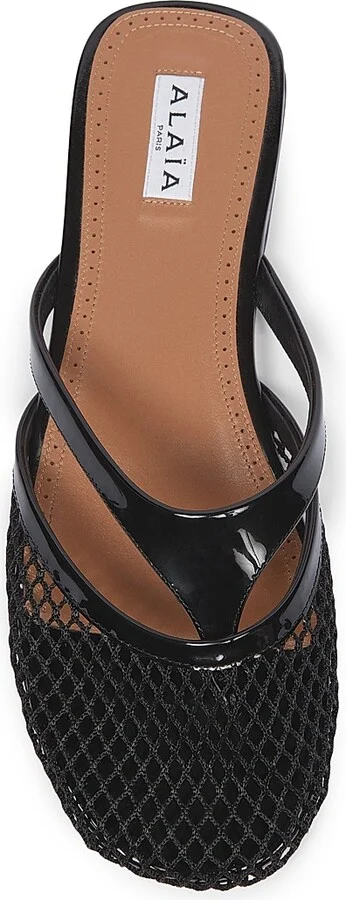 Women's Fishnet & Leather Mules - Noir - Size 5 - Image 4