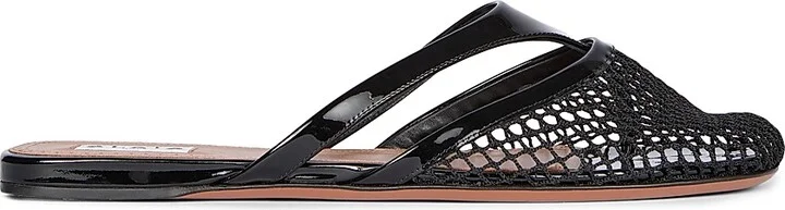 Women's Fishnet & Leather Mules - Noir - Size 5