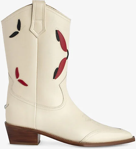 Womens Flash Cara Contrast-Embroidery Western Leather Ankle Boots Eur 40 / 7 Uk Women