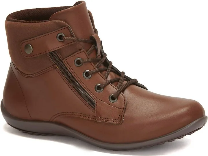 Women's Flat Booties With Side Zipper In Brown