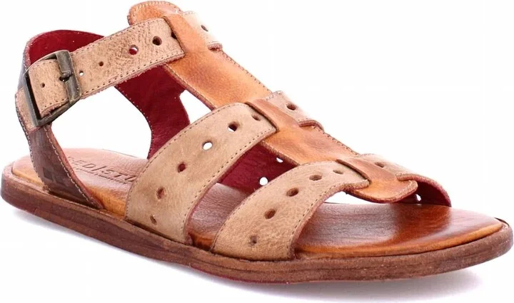 Women's Flat Buckled Sandals In Sue Cafe Latte Rustic