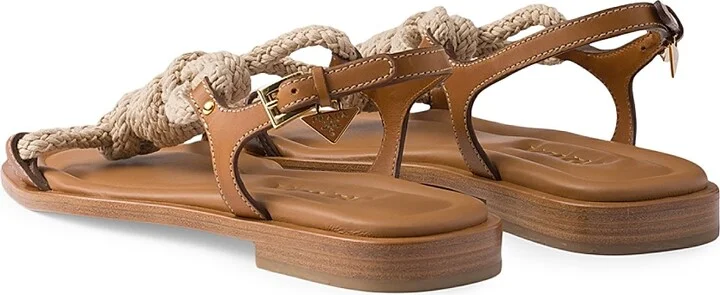 Women's Flat Leather and Cord Sandals - Light Brown - Size 7 - Image 3