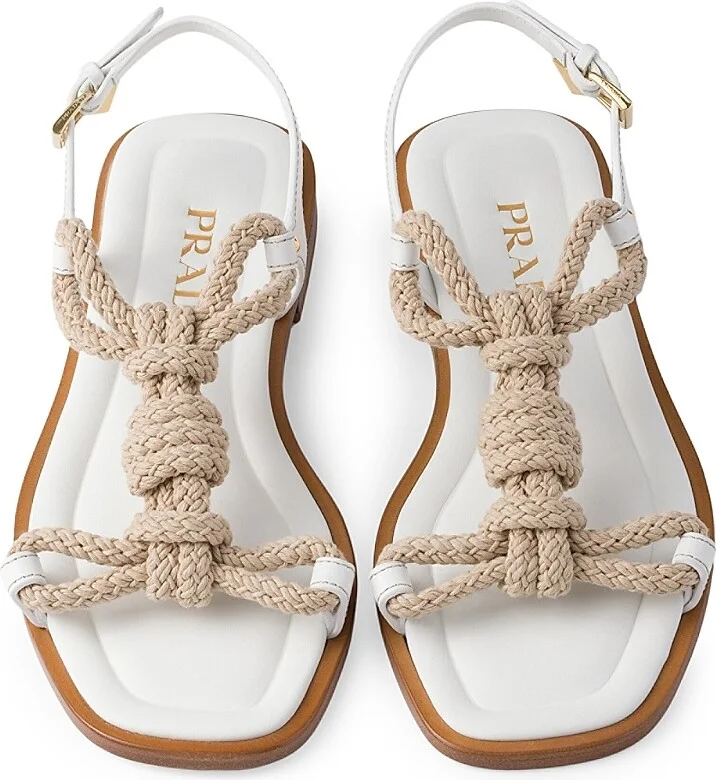 Women's Flat Leather and Cord Sandals - Light Brown - Size 7 - Image 6