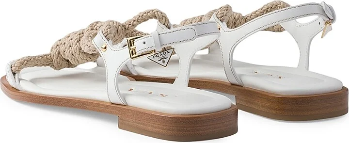 Women's Flat Leather and Cord Sandals - Light Brown - Size 7 - Image 7