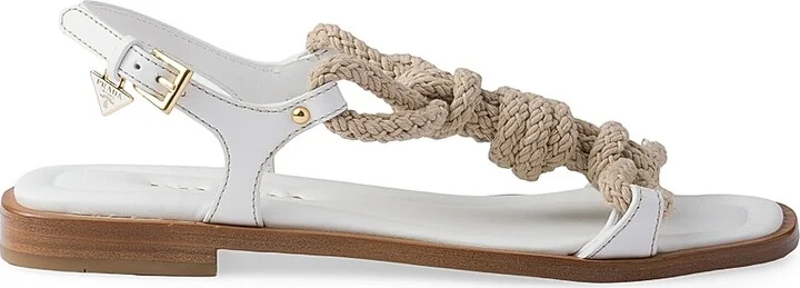 Women's Flat Leather and Cord Sandals - Light Brown - Size 7 - Image 9