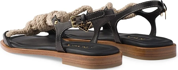 Women's Flat Leather and Cord Sandals - Light Brown - Size 7 - Image 11