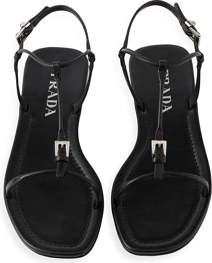 Women's Flat Leather Sandals - Black - Size 8 - Image 2