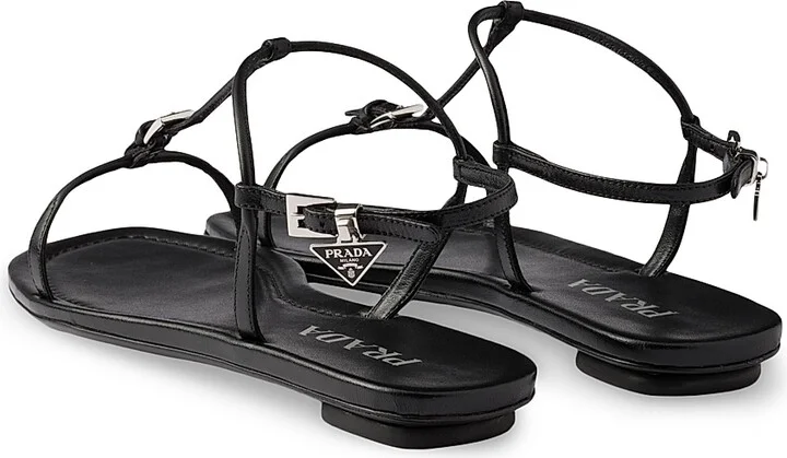Women's Flat Leather Sandals - Black - Size 8 - Image 3
