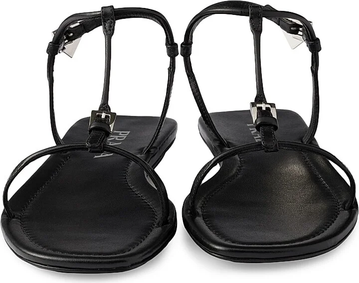 Women's Flat Leather Sandals - Black - Size 8 - Image 4