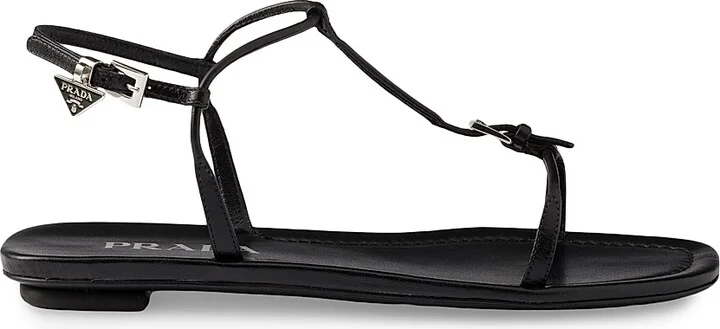 Women's Flat Leather Sandals - Black - Size 8