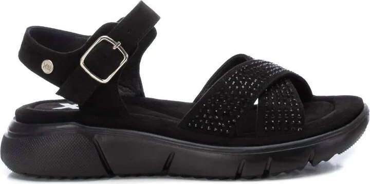 Women's Flat Suede Sandals In Black