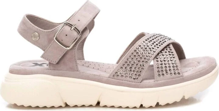Women's Flat Suede Sandals In Open Grey