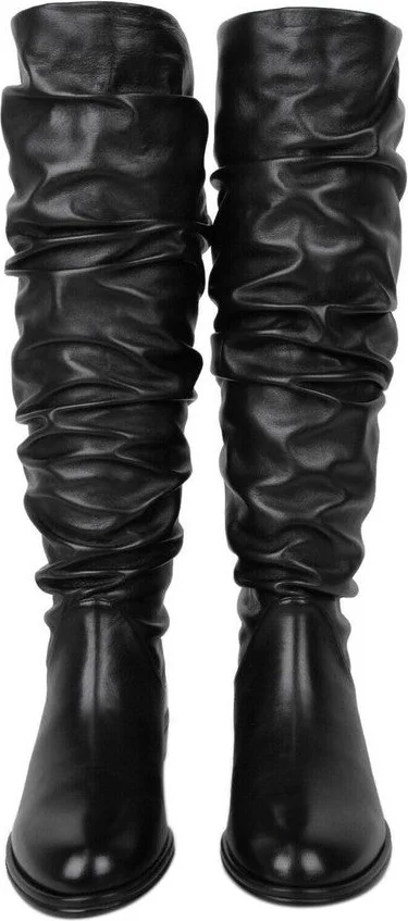 Women's Flatscrunchy Black Nappa Leather Knee High Boots - Image 3