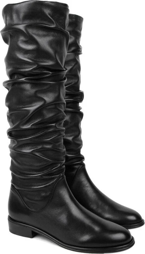 Women's Flatscrunchy Black Nappa Leather Knee High Boots - Image 4