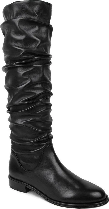 Women's Flatscrunchy Black Nappa Leather Knee High Boots - Image 5