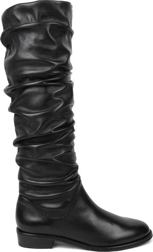 Women's Flatscrunchy Black Nappa Leather Knee High Boots - Image 6