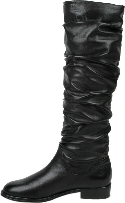 Women's Flatscrunchy Black Nappa Leather Knee High Boots - Image 7