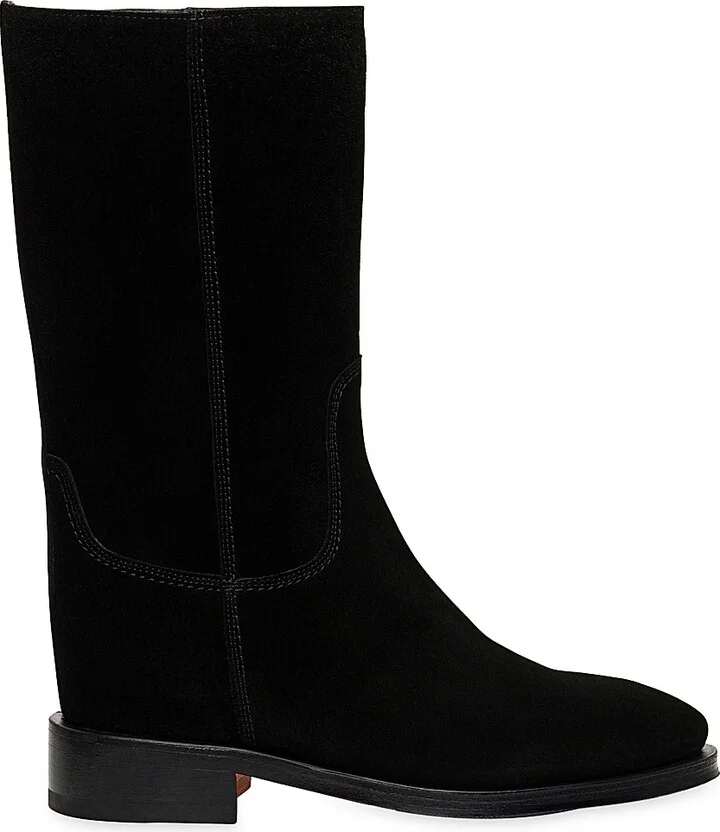Women's Fleeces Suede Mid-Calf Boots - Black - Size 5
