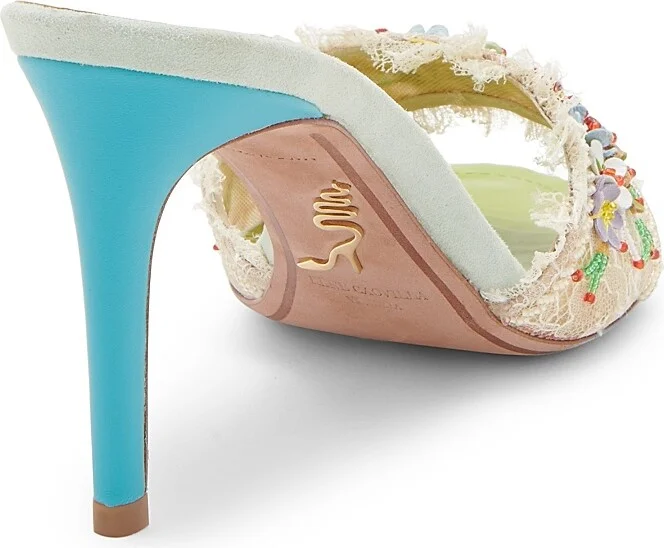 Women's Floral 80MM Lace Satin Sandals - Beige Lace - Size 5 - Image 3