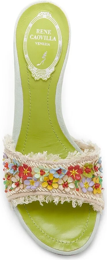 Women's Floral 80MM Lace Satin Sandals - Beige Lace - Size 5 - Image 4