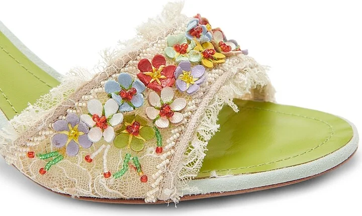 Women's Floral 80MM Lace Satin Sandals - Beige Lace - Size 5 - Image 5