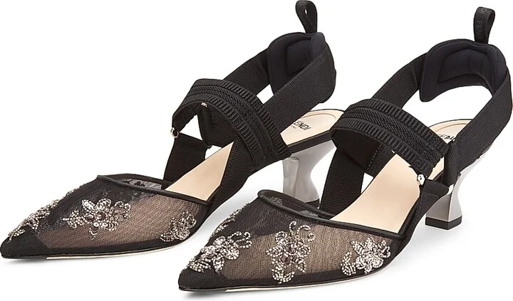 Women's Floral Embroidered 55MM Pumps - Silver Nero - Size 6 - Image 2