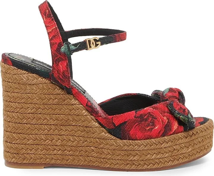 Women's Floral Espadrille Wedge Sandals - Size 5