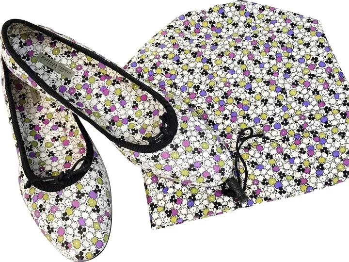 Women's Floral Green / Purple / Black Leather Ballet Flats (38.5 EU / 8.5 US)