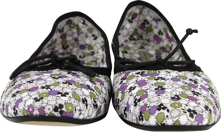 Women's Floral Green / Purple / Black Leather Ballet Flats (39 EU / 9 US) - Image 3