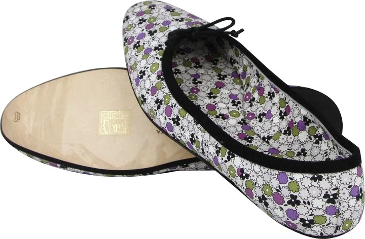 Women's Floral Green / Purple / Black Leather Ballet Flats (39 EU / 9 US) - Image 8