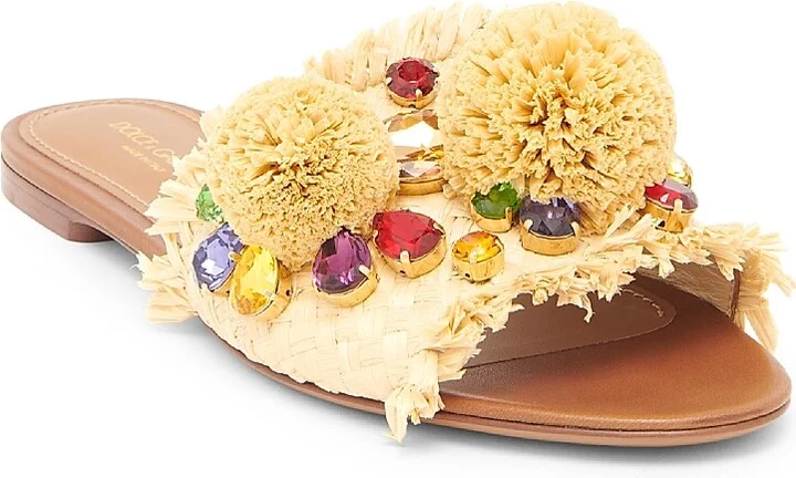 Women's Flower-Detailed Raffia Sandals - Natural Sabbia - Size 6 - Image 2