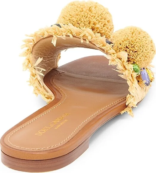 Women's Flower-Detailed Raffia Sandals - Natural Sabbia - Size 6 - Image 3