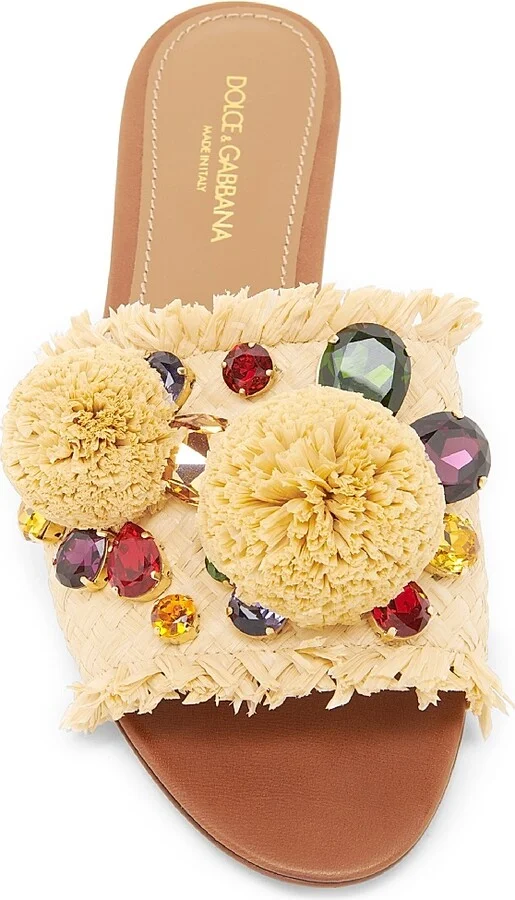 Women's Flower-Detailed Raffia Sandals - Natural Sabbia - Size 6 - Image 4