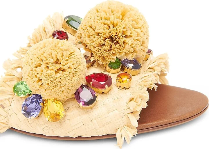 Women's Flower-Detailed Raffia Sandals - Natural Sabbia - Size 6 - Image 5