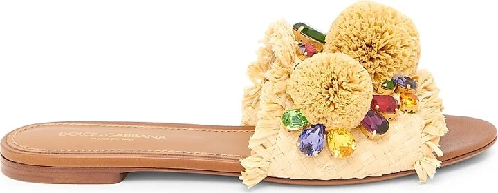 Women's Flower-Detailed Raffia Sandals - Natural Sabbia - Size 6